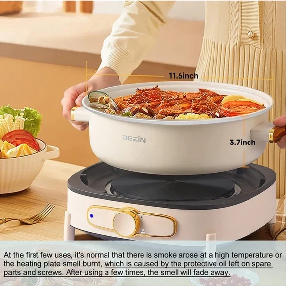 Dezin 4L Electric Non-Stick Cooking Hot Pot Party Family Meal Tempered Glass Lid - Picture 2 of 8